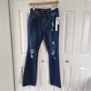 Gogo Jeans Distressed High Rise Button Fly Flare